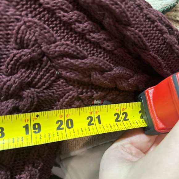 Ralph Lauren Maroon Cable Knit Sweater Cardigan Velvet Belt Large Bell Sleeve - Picture 8 of 8